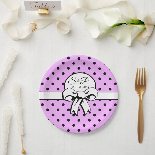 Assiettes En Carton Lavande violet Pois et vaches Personnalisé (Mariage)