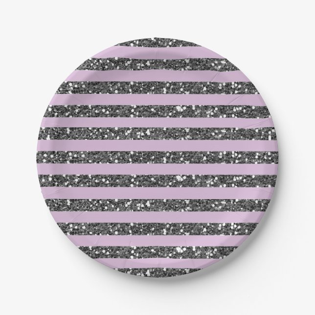 Assiettes En Carton Lavender Lilac Purple Silver Parties scintillant S (Devant)