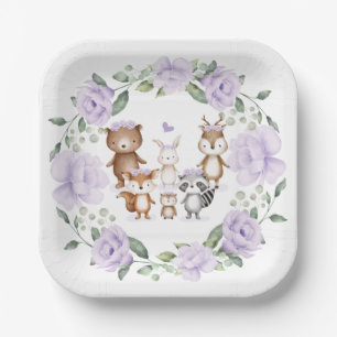 Assiettes En Carton Lavender Woodland Forest Animaux fête d'anniversai