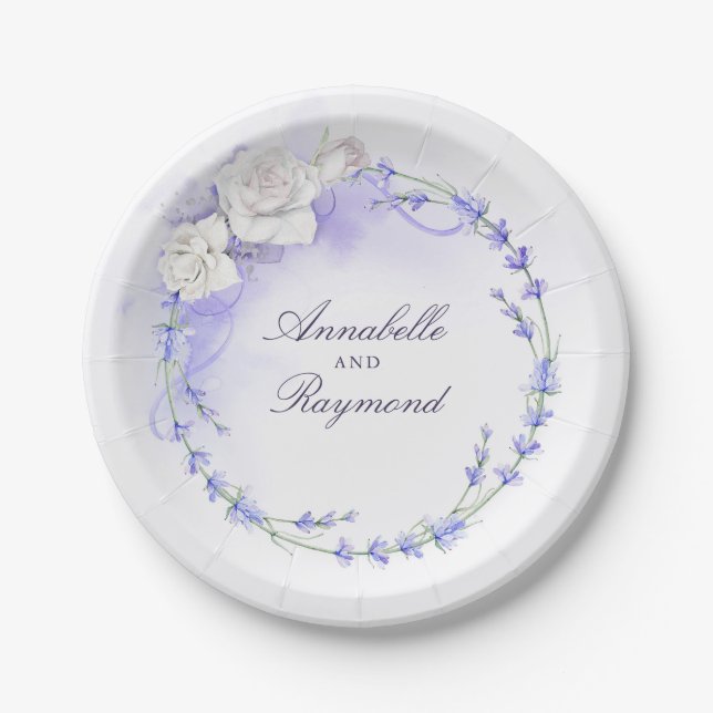 Assiettes En Carton Lavenders et fleurs blanches Wreath (Devant)
