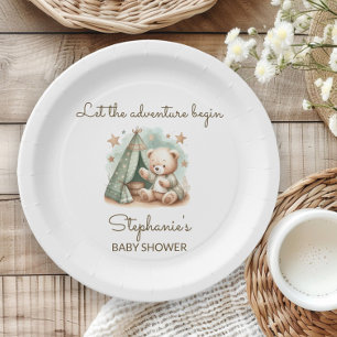 Assiettes En Carton L'aventure appelle ours en peluche Baby Shower