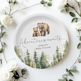 Assiettes En Carton L'aventure attend le baby shower de l'ours foresti