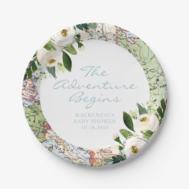 Assiettes En Carton L'aventure commence Baby shower Voyage (Devant)