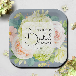 Assiettes En Carton Lavis Floraux Bleu Poussiéreux Baby Shower Mariage