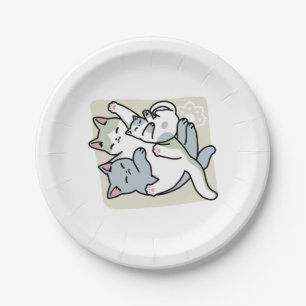 Assiettes En Carton Laze Furr Days - Cute Lazy Cats Design