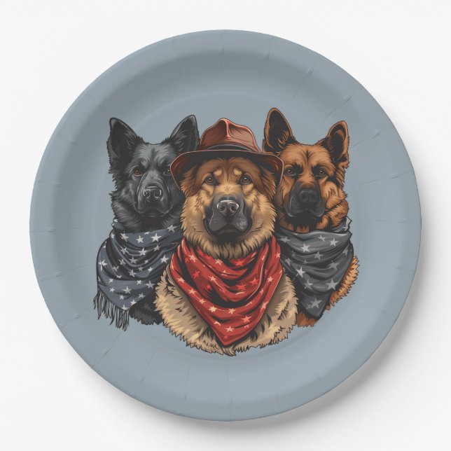 Assiettes En Carton Le 4 Juillet Chiens De Berger Allemands (Devant)