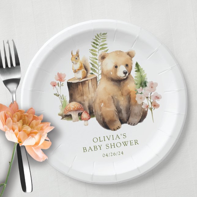 Assiettes En Carton Le Baby shower de l'Ours de la nature (Créateur téléchargé)