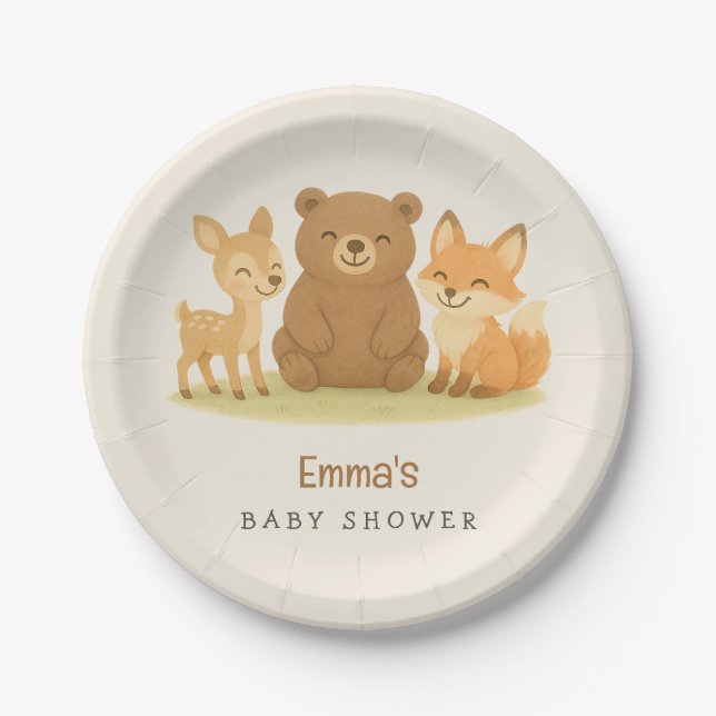 Assiettes En Carton Le Baby shower des animaux des bois (Devant)