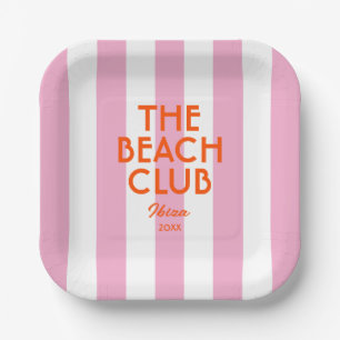 Assiettes En Carton Le Beach Club Ibiza Pink Cabana Stripe