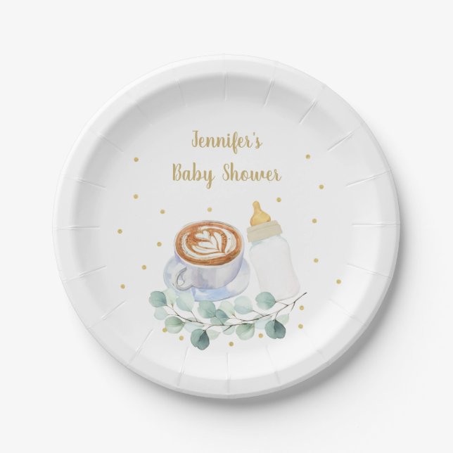 Assiettes En Carton Le bébé brasse du café Baby shower de verdure (Devant)