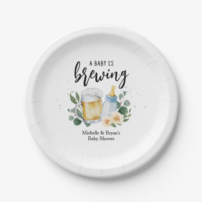 Assiettes En Carton Le bébé brasse le Baby shower de verdure (Devant)