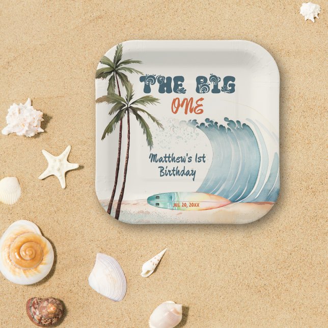 Assiettes En Carton Le Big One Tropical Surf Birthday Party (Créateur téléchargé)