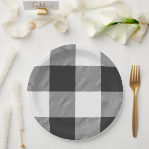 Assiettes En Carton Le Buffalo Check White and Black Carrés Plaid Big