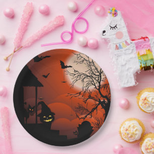 Assiettes En Carton Le cauchemar de la lune sanglante d'Halloween