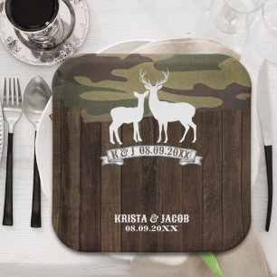 Assiettes En Carton Le Cerf Occidental La chasse est sur le Mariage