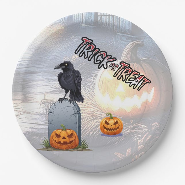 Assiettes En Carton Le cimetière d'Halloween (Devant)