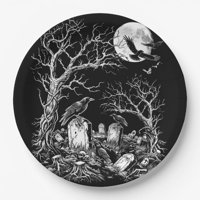 Assiettes En Carton Le cimetière Nevermore (Devant)