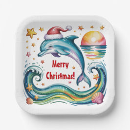 Assiettes En Carton Le dauphin de Noël au paradis