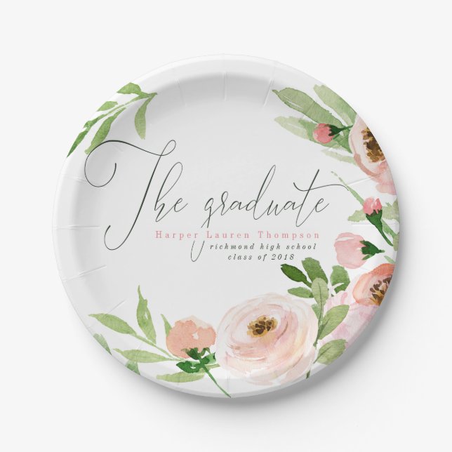 ASSIETTES EN CARTON LE DIPLÔMÉ ROUGISSENT AQUARELLE FLORALE (Devant)