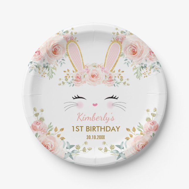 Assiettes En Carton Le doux rougissent douche rose d'anniversaire de (Devant)