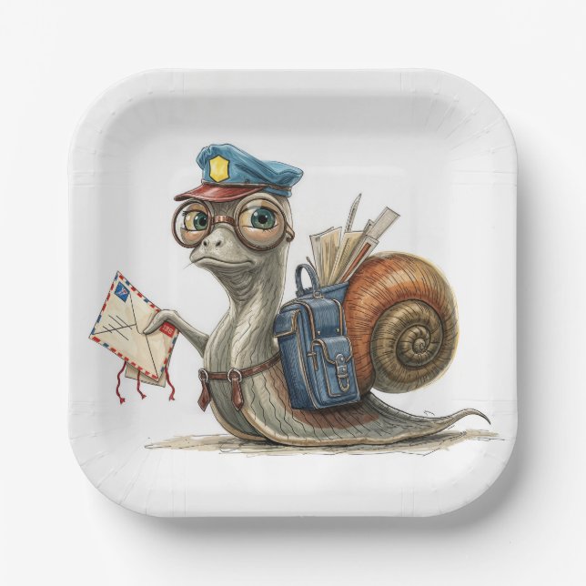 Assiettes En Carton Le facteur d'escargot livre du courrier (Recto)
