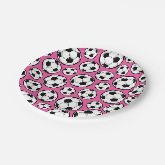 Assiettes En Carton Le football rose (Angle)