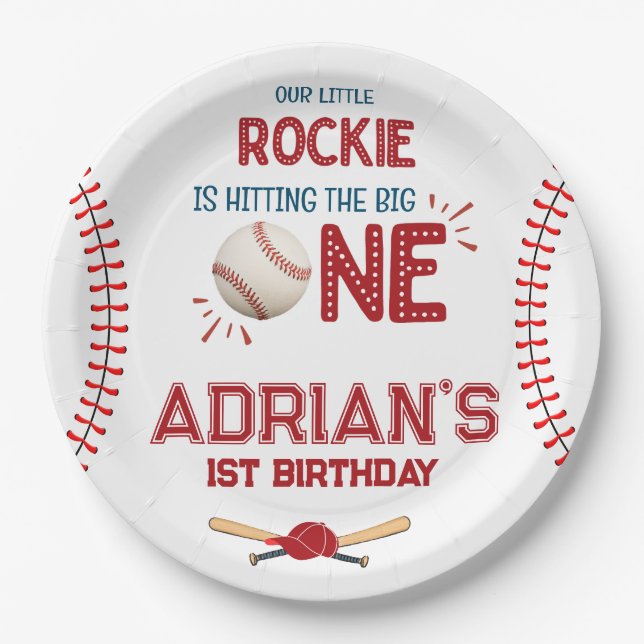 Assiettes En Carton Le garçon de 1er anniversaire du baseball (Devant)