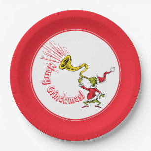 Assiettes En Carton Le Grinch sonnant de la corne joyeuse de Grinchmas