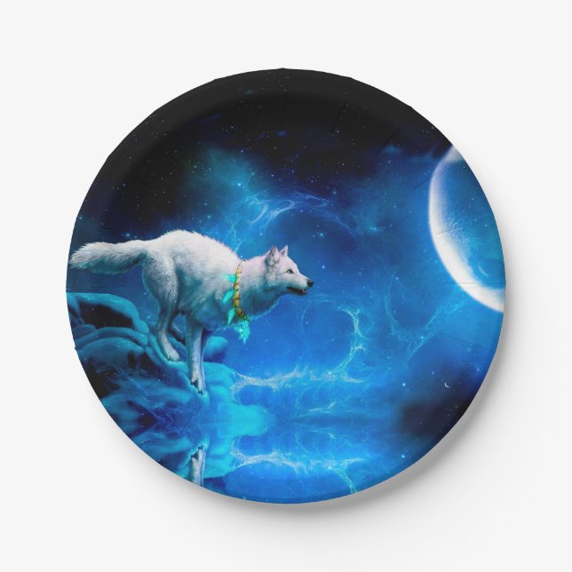 Assiettes En Carton Le loup indien et la pleine lune (Devant)