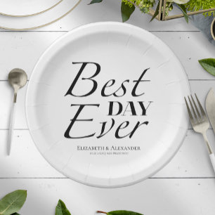 Assiettes En Carton Le meilleur jour moderne   Mariage noir et blanc
