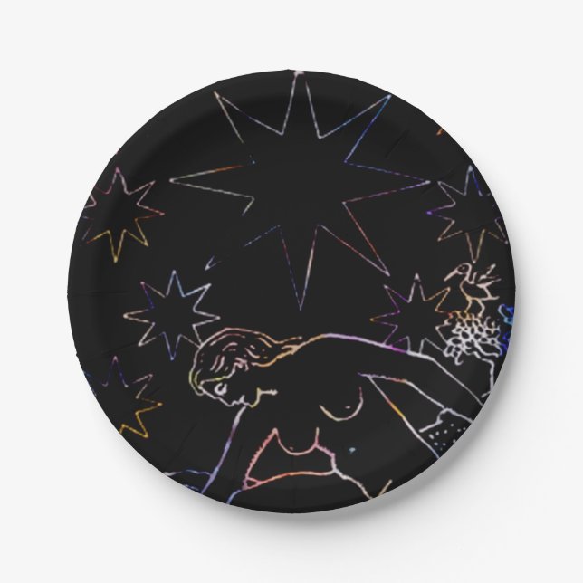 Assiettes En Carton Le noir de partie de tarot d'étoile (Devant)