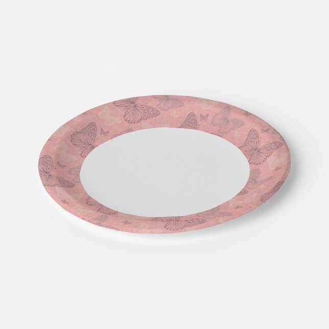 Assiettes En Carton Le Papillon rose (Angle)