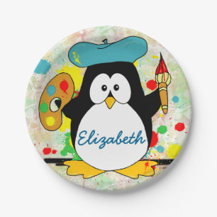 Assiettes En Carton Le peintre artistique de pingouin personnalisent
