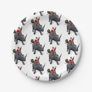 Assiettes En Carton Le Père Noël aime les rhinocéros
