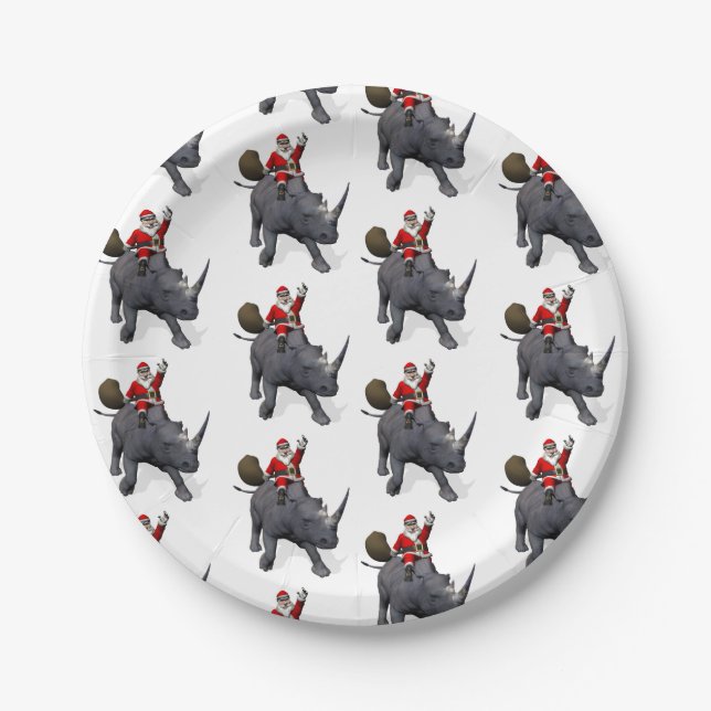 Assiettes En Carton Le Père Noël aime les rhinocéros (Devant)