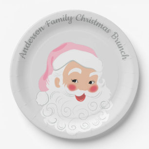 Assiettes En Carton Le Père Noël en Casquette rose Noël