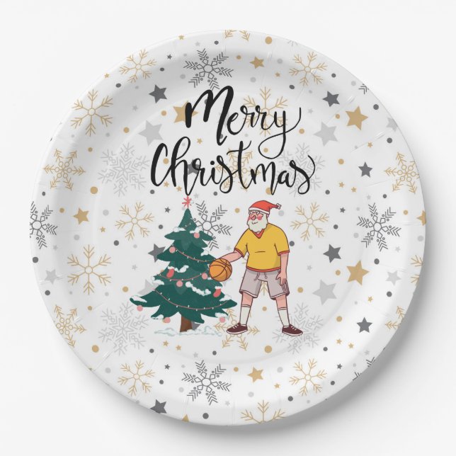 Assiettes En Carton Le Père Noël joue avec Noël   (Devant)