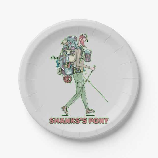 Assiettes En Carton Le poney de Shanks randonneur drôle marche (Devant)