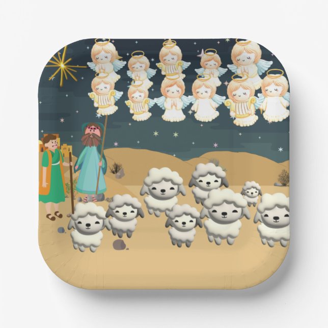 Assiettes En Carton Le premier Noël 3D Les bergers (Recto)
