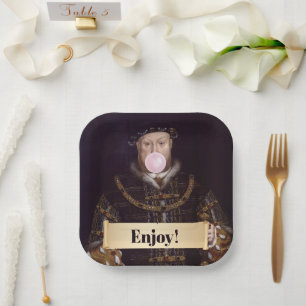 Assiettes En Carton Le roi Henri VIII soufflant du chewing-gum rose