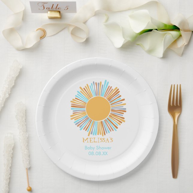 Assiettes En Carton Le soleil boho rétro vient ici le soleil (Mariage)