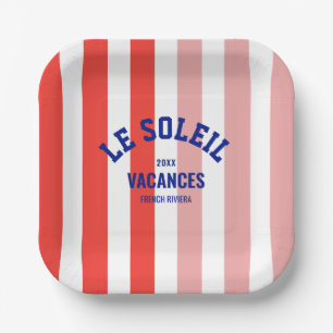 Assiettes En Carton Le Soleil Vacances Côte d'Azur Cabana Stripe