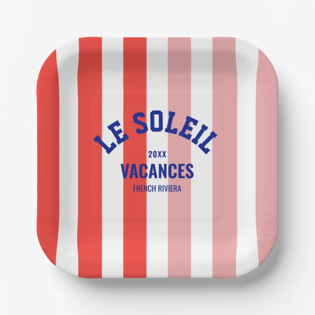 Assiettes En Carton Le Soleil Vacances Côte d'Azur Cabana Stripe (Recto)