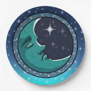 Assiettes En Carton Le Visage De L'Homme Dans La Lune