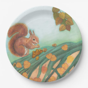 Assiettes En Carton L'écureuil mignon mange une illustration de noiset