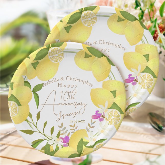 Assiettes En Carton Lemon Squeeze Anniversary White (10th Anniversary Wedding 
Party Paper Plate)