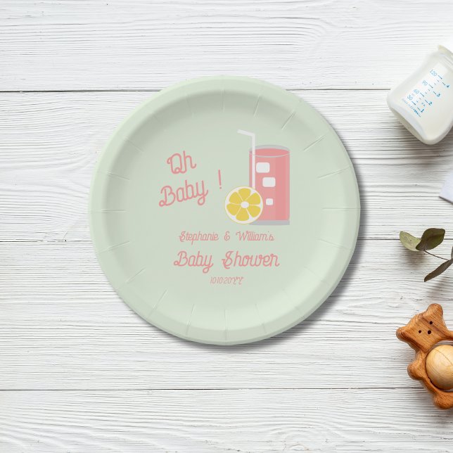 Assiettes En Carton Lemonade rose moderne Oh Baby shower Party (Créateur téléchargé)