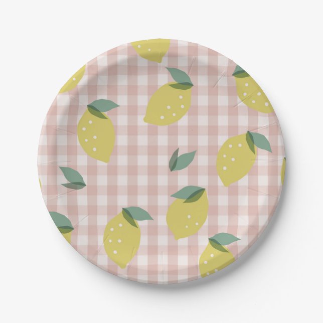 Assiettes En Carton Lémonade soleil rose Plaid Premier anniversaire (Devant)