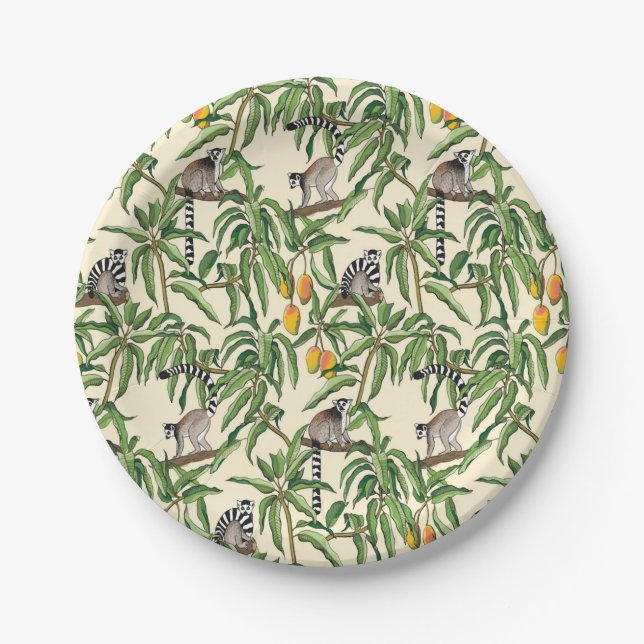 Assiettes En Carton lemurs and branches mango seamlesters   (Devant)