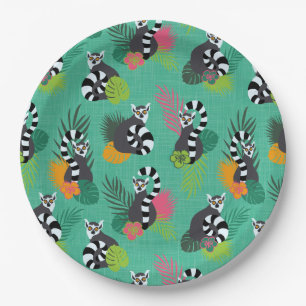 Assiettes En Carton Lémurs tropicaux - Aquamarine